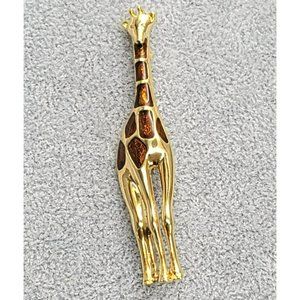 Liz Claiborne Giraffe Brooch Pin Gold and Brown Lapel Hat Figure LI341